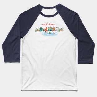 Christmas - Snowy Street Baseball T-Shirt